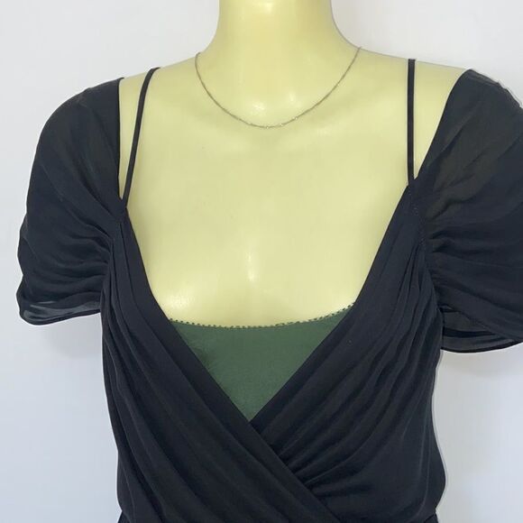 Joie Dress Silk Chiffon Two Tone Black Green Cold Shoulder Sz M Excellent - Picture 2 of 9